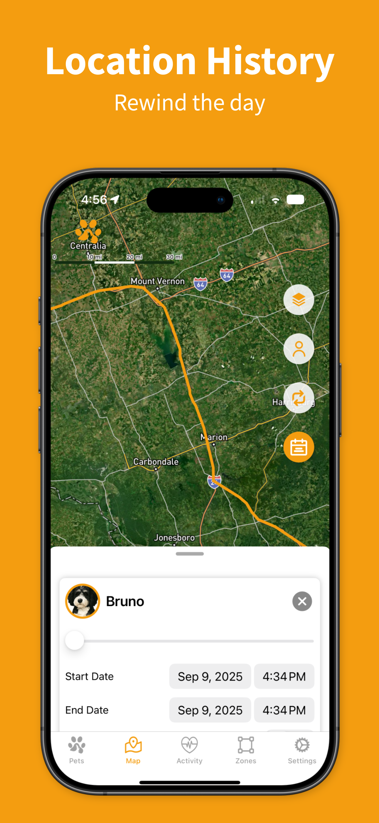 ToughTail™ location history view highlighting paths and hotspots.