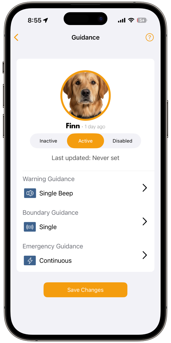 Guidance settings in the ToughTail app