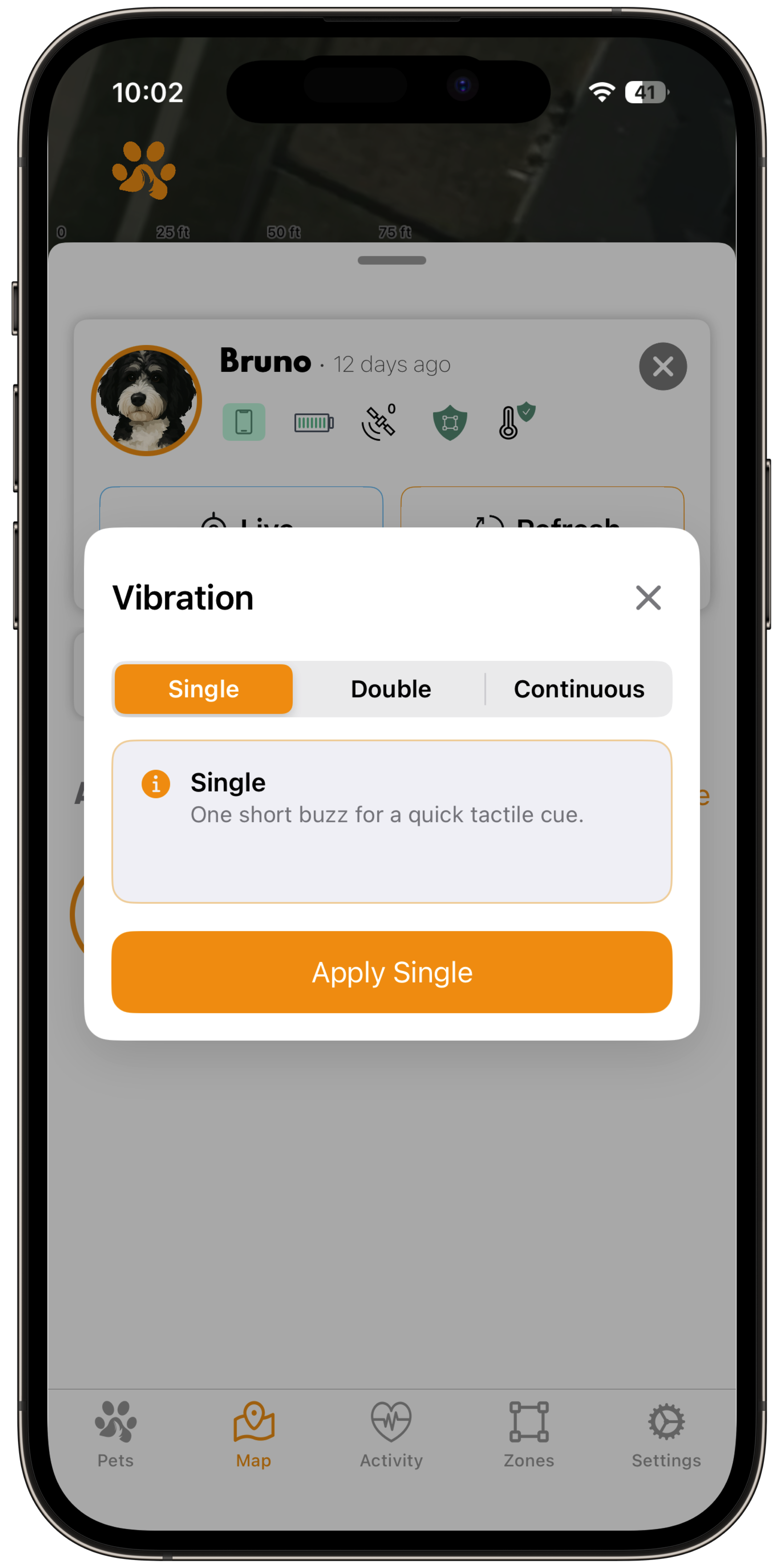 Manual vibration controls in the ToughTail app